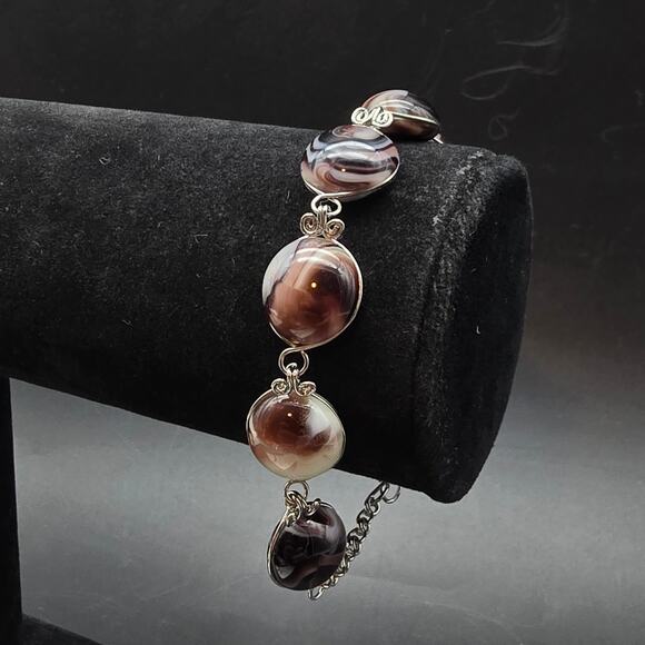 Purple Marbled Glass Bracelet Silver Tone Artisan - Picture 8 of 8